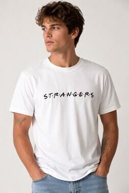 Altru Strangers Friends Parody Graphic T-Shirt White 100% Cotton Size Medium NWT